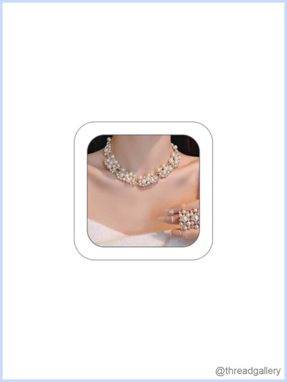 Chunky Pearl Rhinestone Gold Plated Necklace Earrings Set Women Wedding Bridal